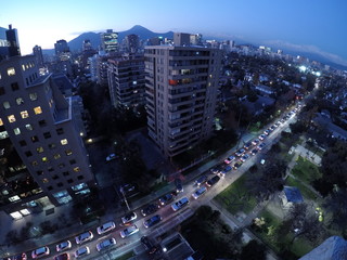 city lights and night falls in Santiago, Chile