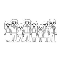 monochrome silhouette with family group with informal clothes vector illustration