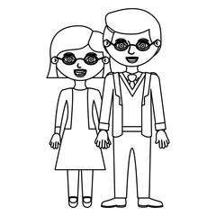 black contour couple woman with short hair in dress and man in formal suit with taken hands vector illustration