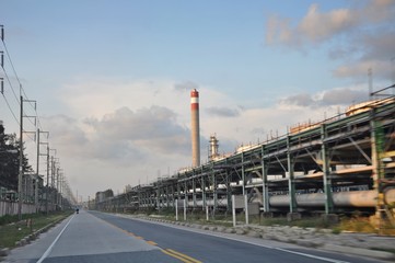 Pipe rack structure in industrial factory. Thailand