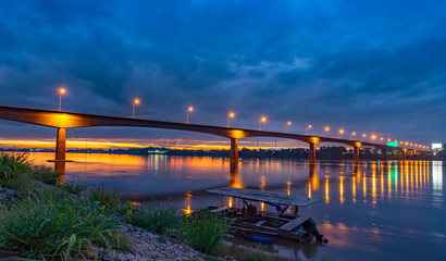 Beautyfull Thai-Lao Friendship Bridge at night scene