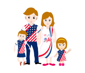 Fototapeta na wymiar Happy independence day with family wear t-shirt United States.