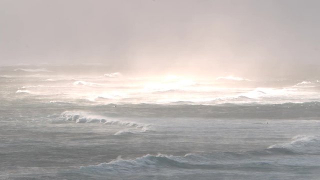 Ominous ocean waves in a storm slow motion