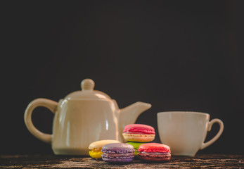 macaroons and  tea cup