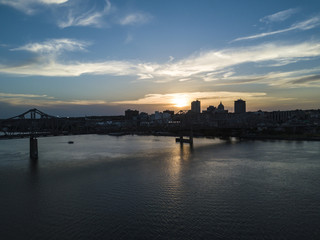 Naklejka premium bridge city sunset