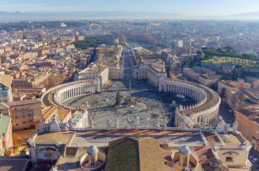 Saint Peter's Square in Vatican and aerial view of the city, Rome, Italy