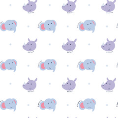 Vector illustration seamless pattern with elephant and rhino face
