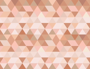 Rose gold seamless vector background in a geometric triangles pattern design. Pink, peach, light brown and sepia feminine color shades, elegant and shiny, delicate and glossy wallpaper.
