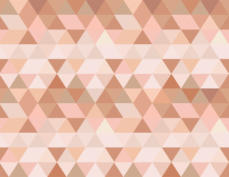 Rose gold seamless vector background in a geometric triangles pattern design. Pink, peach, light brown and sepia feminine color shades, elegant and shiny, delicate and glossy wallpaper.