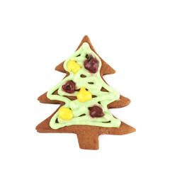 Christmas tree shaped cookie isolated
