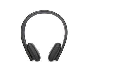 Black headphone on white background.