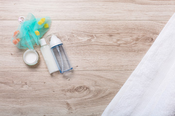 Cosmetics on a wooden background