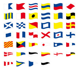 International maritime signal nautical waving flags, isolated on white background