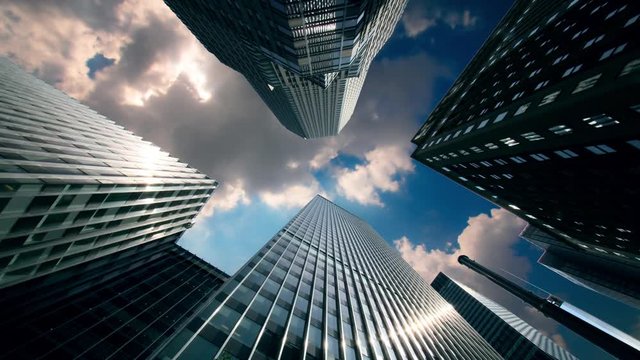 Skyscrapers with Running Clouds