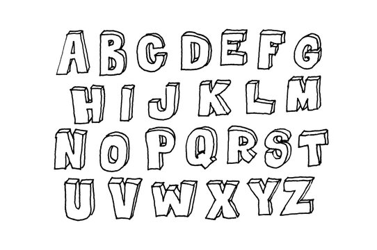Hand drawn abc, doodle style. Black letters