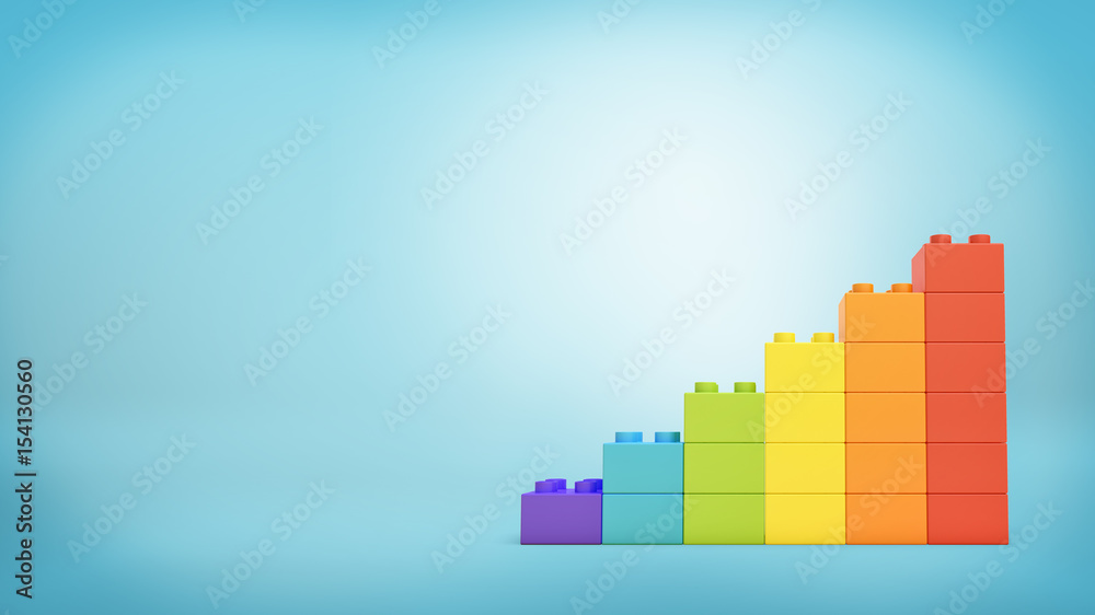 Poster 3d rendering of a stack of toy blocks building blocks made to look like a ladder in rainbow colors.