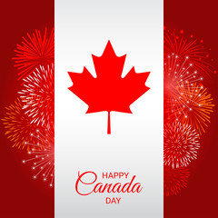 Canada flag with fireworks for national day of Canada