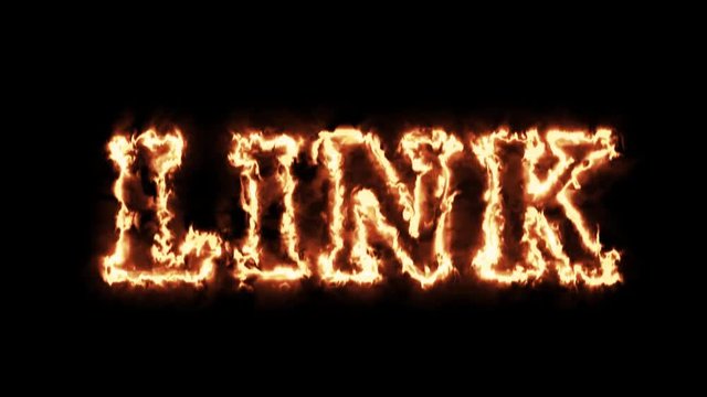 Link word from burning letters on black background in 4k ultra HD