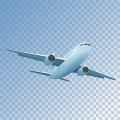 Naklejka na ściany i meble Plane flies high side view, realistic aircraft on a transparent background. Vector