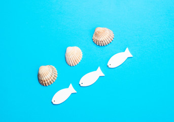 seashells and fish shaped toys