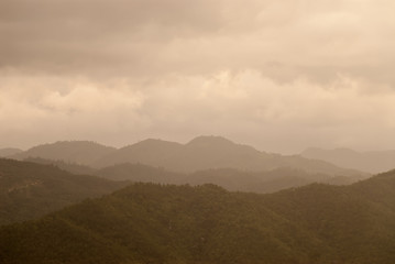 Beautiful landscape sunrise nature background Mountains and sky gold color