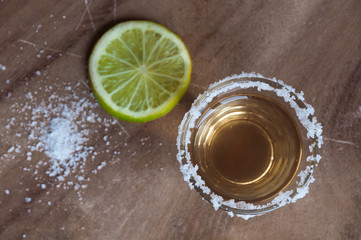 Tequila shot with salt and lime