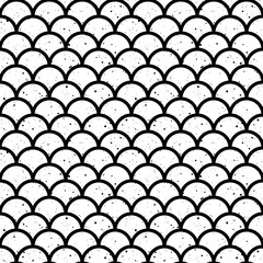 Abstract seamless wave pattern in black and white. Fish scales, japan motif. Ink splashes. Vector illustration.