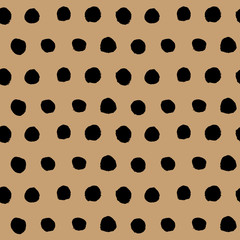 Abstract black and brown seamless background. Hand drawn black ink polka dot pattern. Vector illustration. Simple naive scandinavian design.