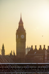Fototapeta na wymiar Big Ben and Golden Jubilee Bridges at sunset in London