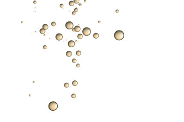 Beautiful golden air bubbles isolated over a white background