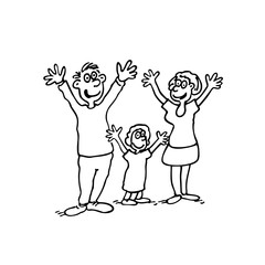 Vector doodle of happy family. outlined cartoon drawing sketch illustration vector.