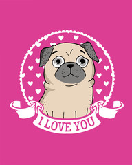Greeting Card with funny Pug