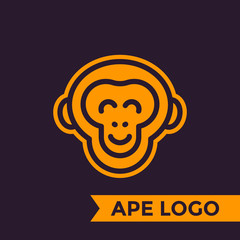 ape, chimp logo element, linear style