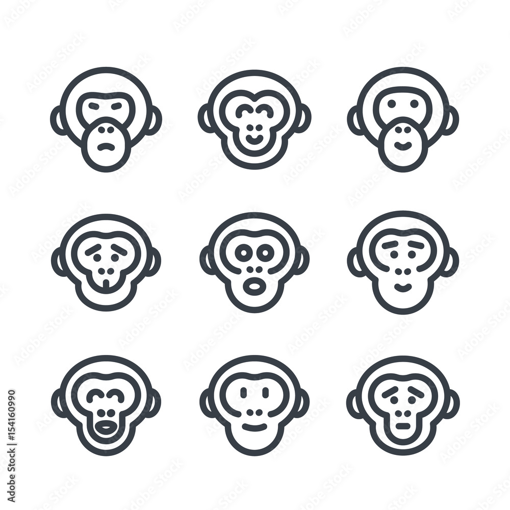 Canvas Prints apes, monkey, chimp linear icons over white