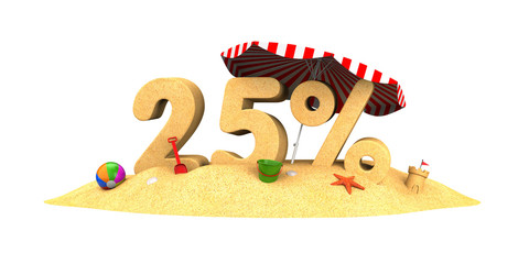 Sale season - 25% - the digits of sand. 3d illustration