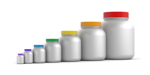 Jars with colored lids - rainbow. 3d illustration