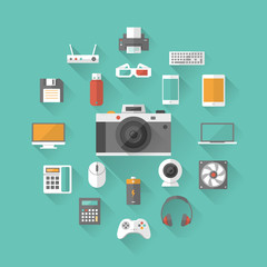 Set of technology and multimedia devices icons. Vector illustration