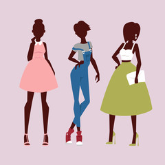 Fashion models woman silhouette sketch attractive lady elegant adult character vector illustration.