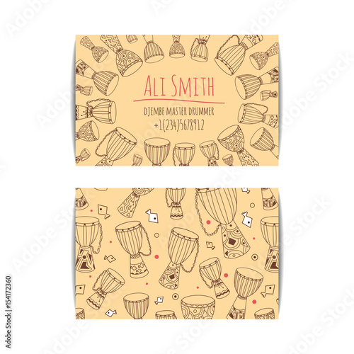 African Drum Visit Card Djembe Master Drummer Business African Drum Visit Card Djembe Master Drummer Business Isolated Beige Template With Zulu