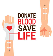 Hand of blood donor with patient hand for World Blood Donor Day