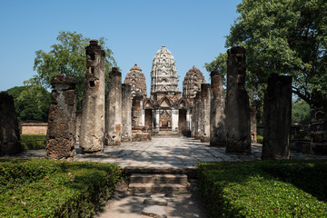 Fototapeta na wymiar Pagoda at Wat Si Sawai, Sukhothai Historical Park, Sukhothai Thailand