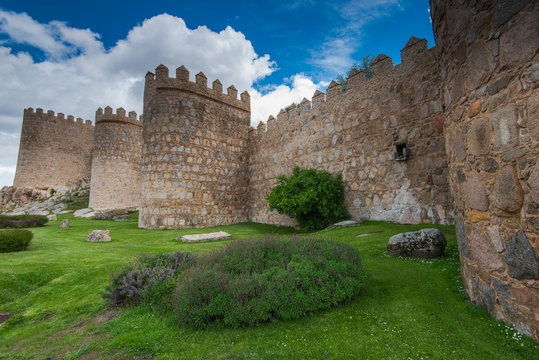 Mediewal stone walls around Avila town,Spain