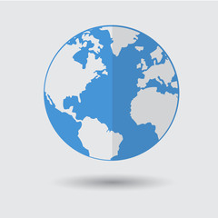 Flat Blue Earth Planet Icon on Gray Background