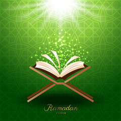Muslim Quran with magic light for ramadan of Islam