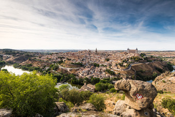 Fototapeta na wymiar Panoramic daylight view over Toledo from elevated viewpoint