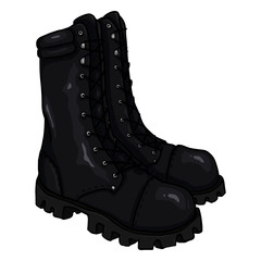 Vector Cartoon Army Boots. High Military Shoes