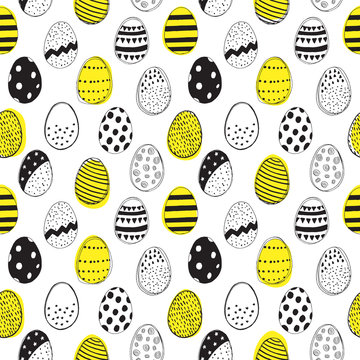 Seamless pattern with easter eggs doodles