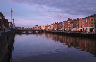 view over river Liffey in Dublin at sunrise