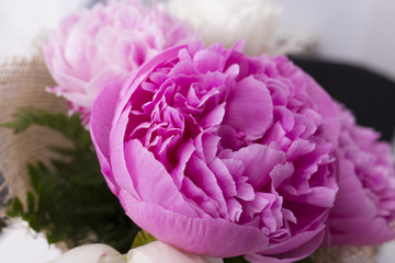 Pink peony flower bouquet close up