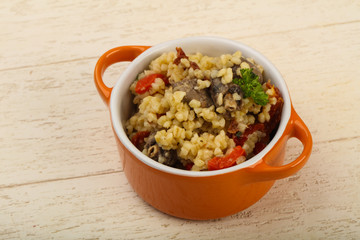 Bulgur with chicken hearts